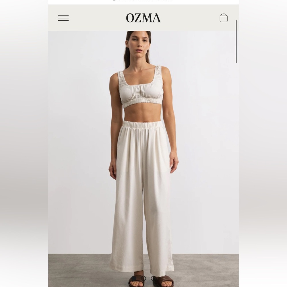 **ISO** Ozma M Medium silk noil wide crop pants black natural